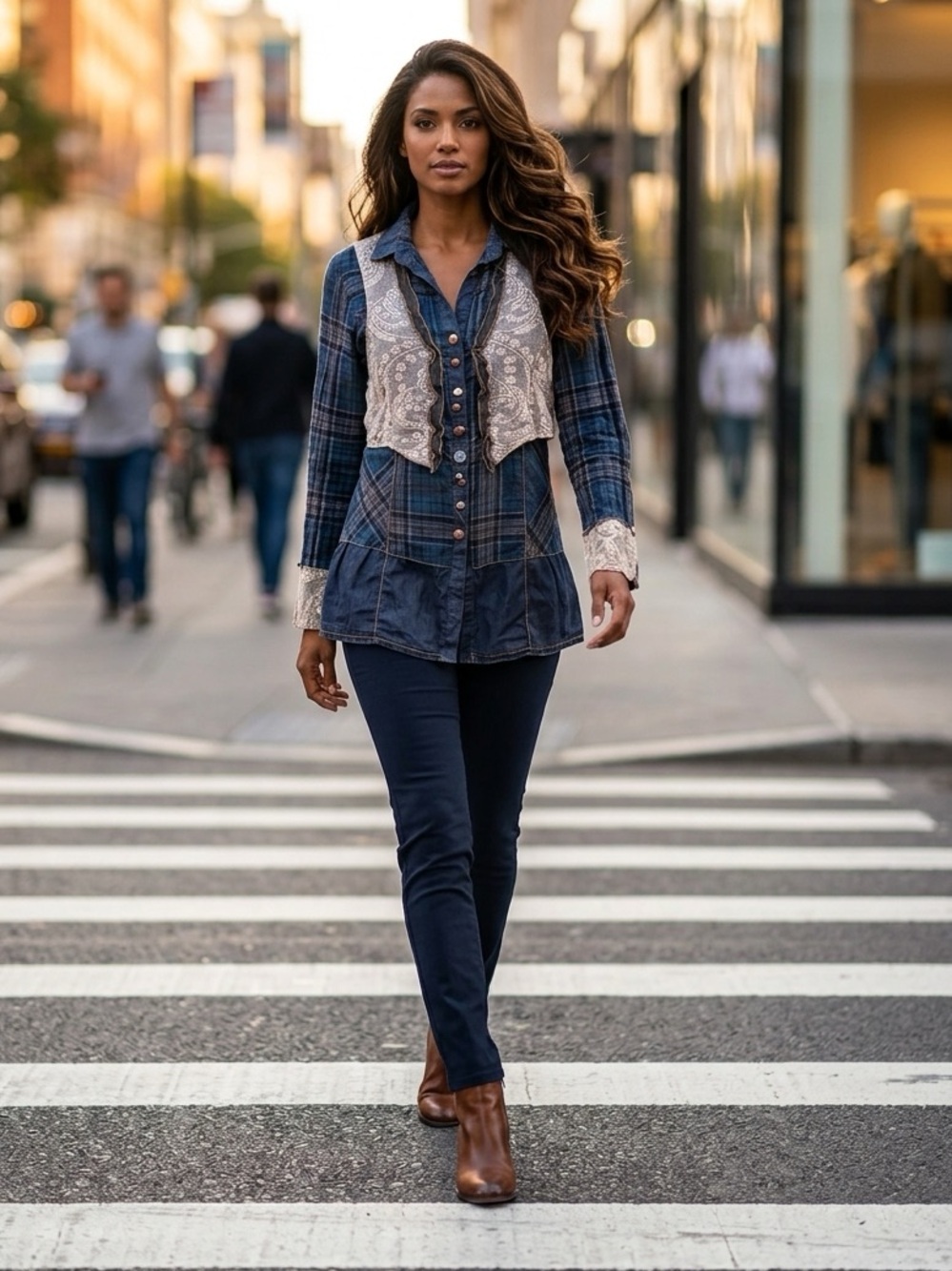 Elisa Cavaletti Navy and Cream Lace Blouse
